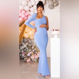 Powder Blue One-Shoulder Maternity Dress